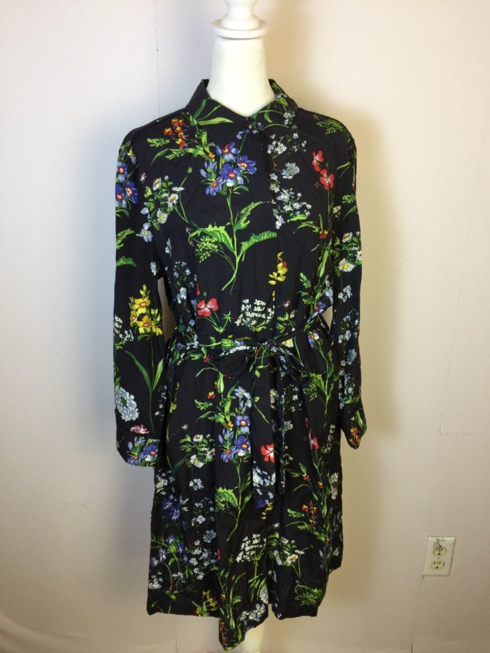 New! Hobbs London Marianne Shirt Dress US 10 UK 14 Woman Navy Blue Floral Belted